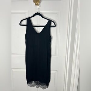 All Saints Black Satin Lavender Hem Dress Sz XS